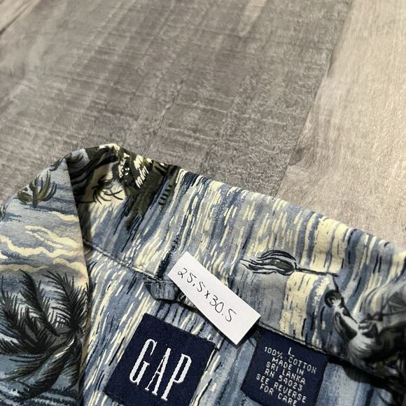 Vtg GAP Hawaiian Loop Collar Shirt Blue Y2K Tropical Island Sailing Button Shirt - Picture 5 of 6